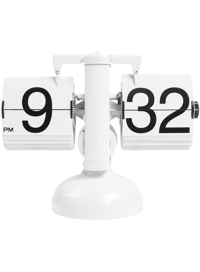 فليب ساعة المكتب (الأبيض) ، تصميم ريترو فينتج السيارات فليب ساعة المكتب ساعة الجدول ساعة عدد كبير من البطارية تعمل المعدات الداخلية ديكور المنزل مثالية للمكتب المنزلي مدرسة فندق مقهى - Image 1